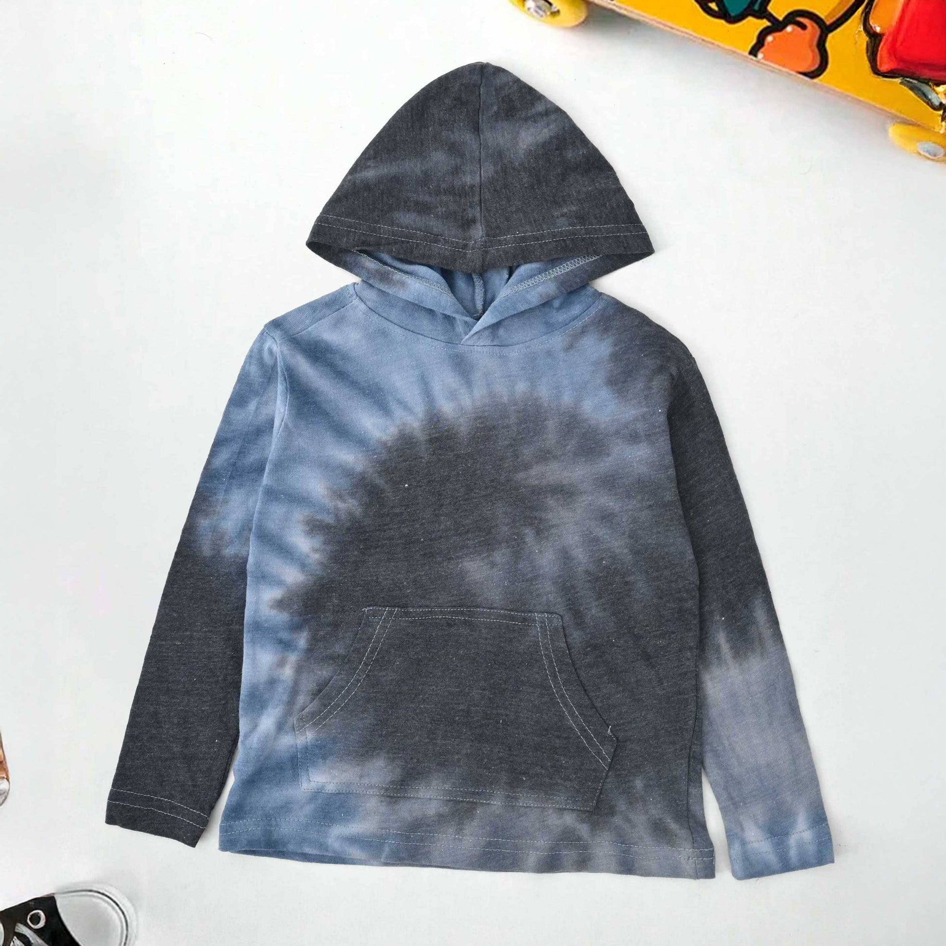 TH Boy's Tie & Dye Long Sleeve Hoodie Boy's Pullover Hoodie TAHIR SIDDIQUI ( SALE BASIS ) Black & Blue 2T 