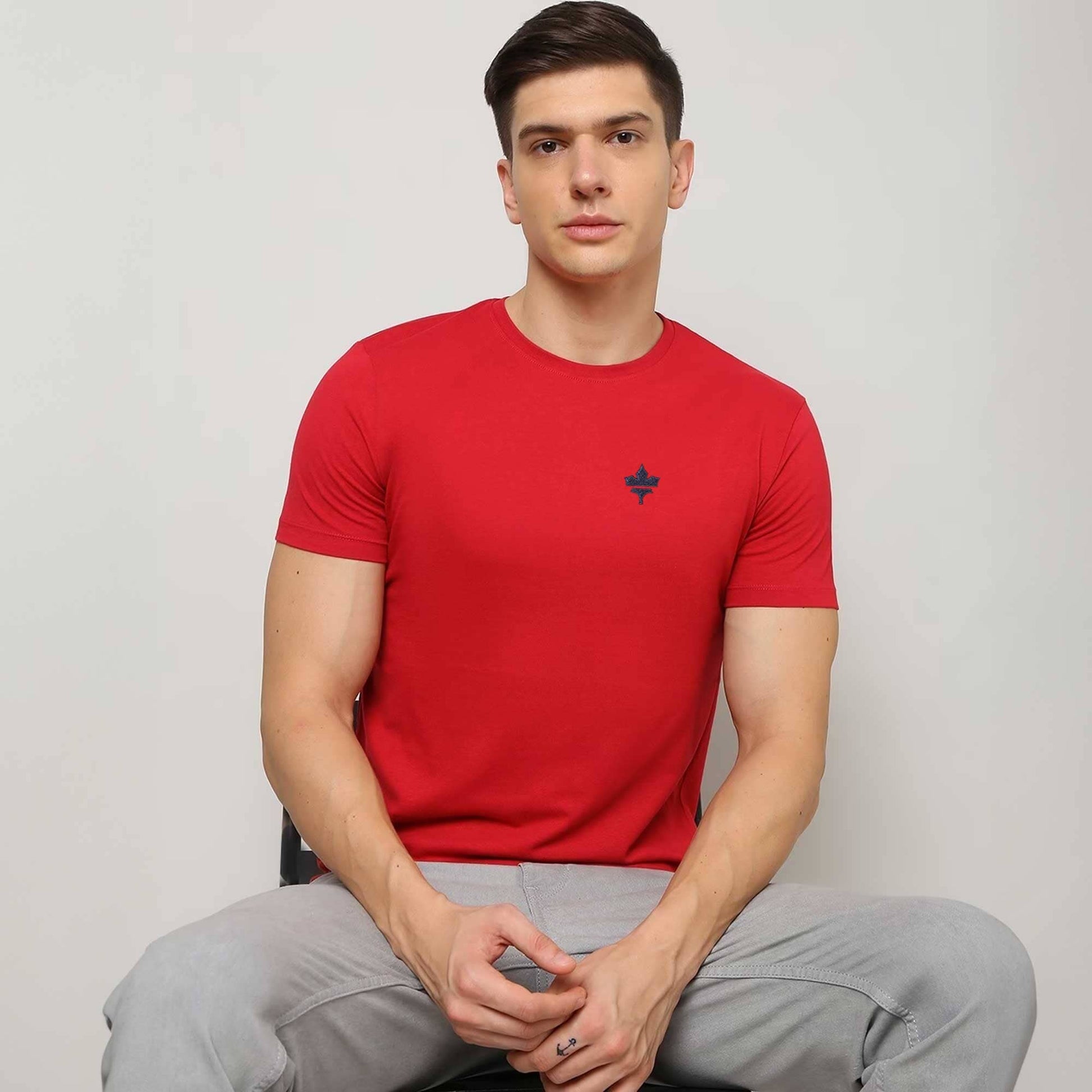 Polo Republica Men's Maple Leaf Embroidered Crew Neck Tee Shirt Men's Tee Shirt Polo Republica Red S 