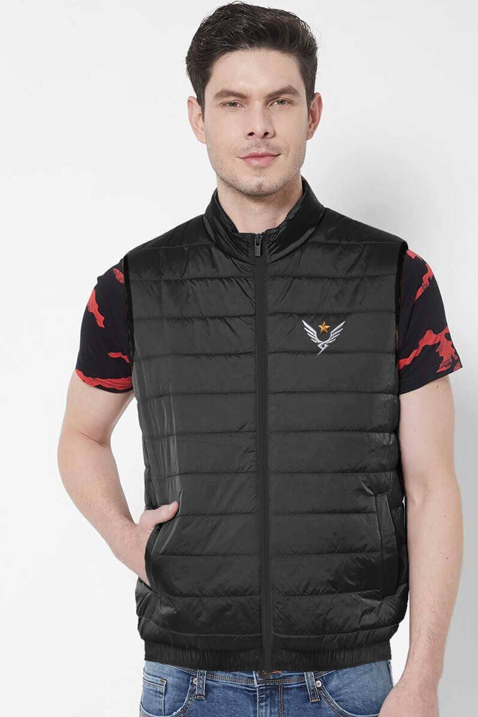 The Burnt Soul Men's French Wings Embroidered Sleeveless Puffer Gilet Men's Gilet IBT 