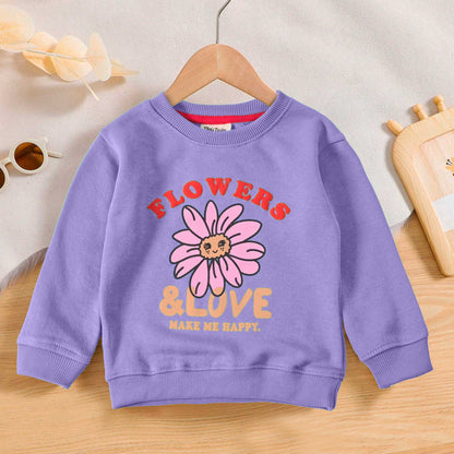 Tiny Teen Kid's Flowers & Love Printed Fleece Sweat Shirt Kid's Sweat Shirt SNR Purple 6-9 Months 