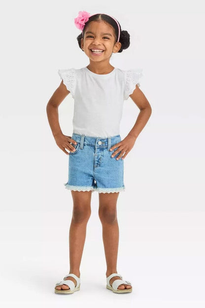 C&J Girl's Lace Bottom Minor Fault Denim Shorts Girl's Shorts HAS Apparel 