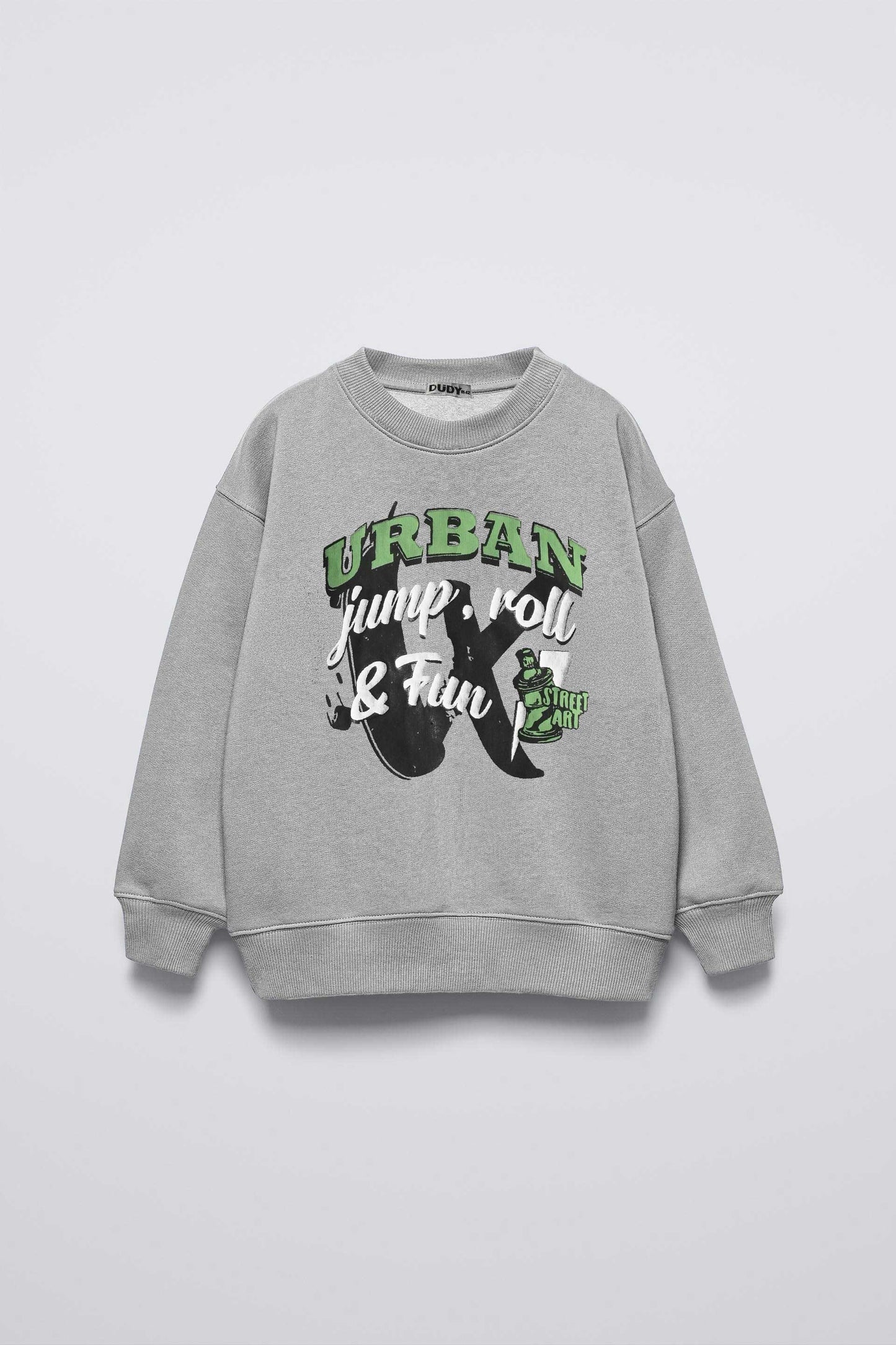 Dudy Kid's Jump Roll & Fun Printed Fleece Sweatshirt Kid's Sweat Shirt SZK PAKISTAN (Sale Basis) Grey 2-3 Years 