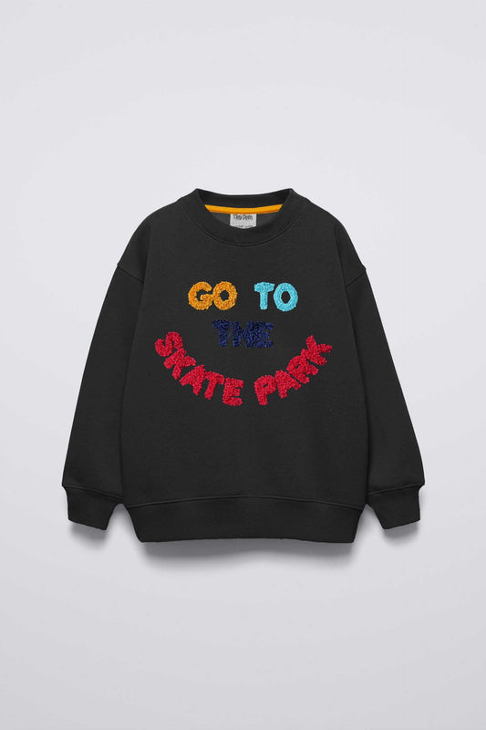 Tiny Teen Kid's Skate Park Applique Sweat Shirt Kid's Sweat Shirt Salman Rahim Black 6-9 Months 