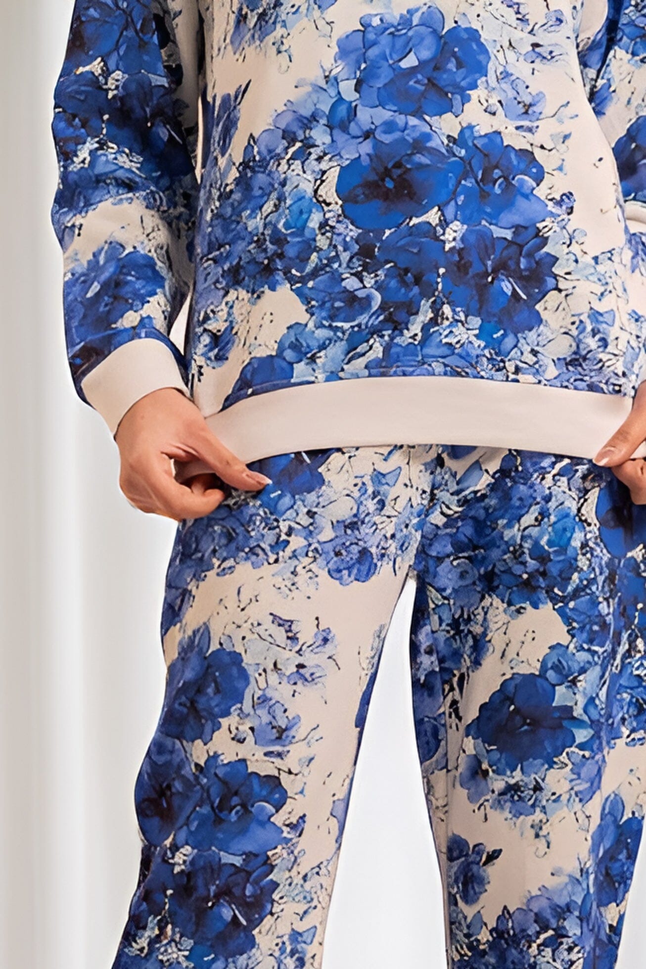 East West Women's Blue Flower Digital Printed Terry Co-Ord Set Women's Co Ord Set East West 