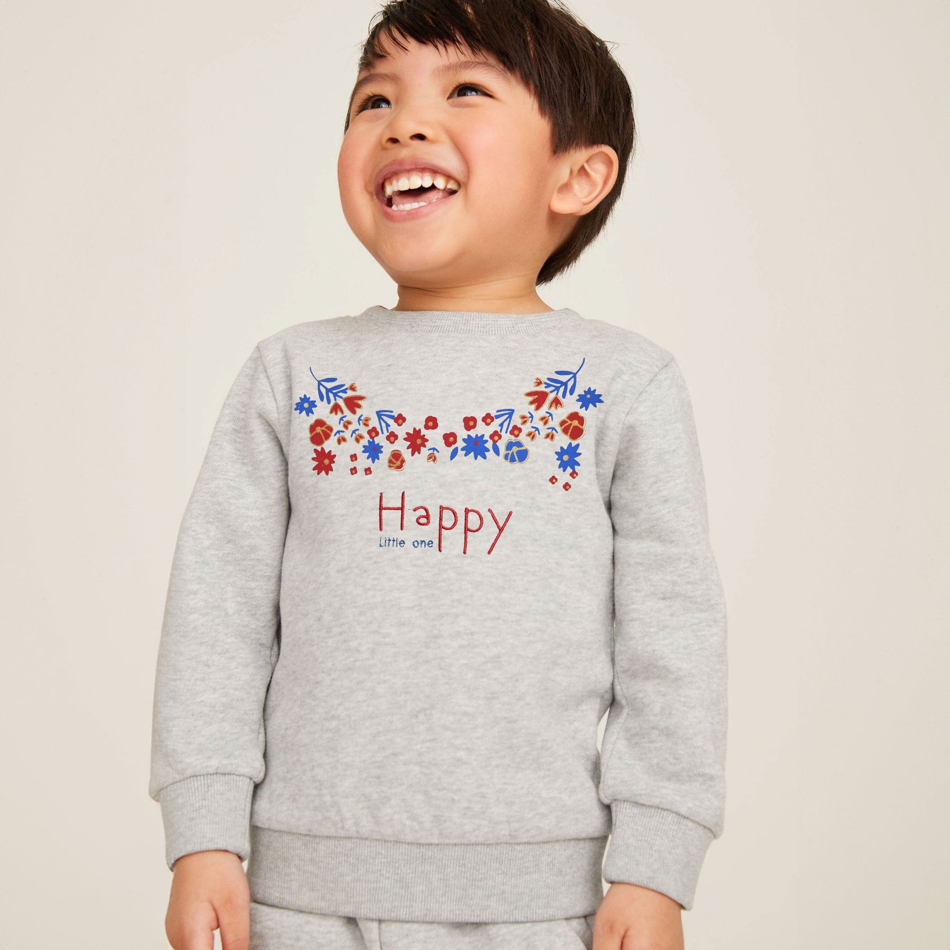 Kid's Floral Printed Happy Little One Minor Fault Fleece Sweat Shirt Kid's Sweat Shirt SNR Heather Grey 6-9 Months 