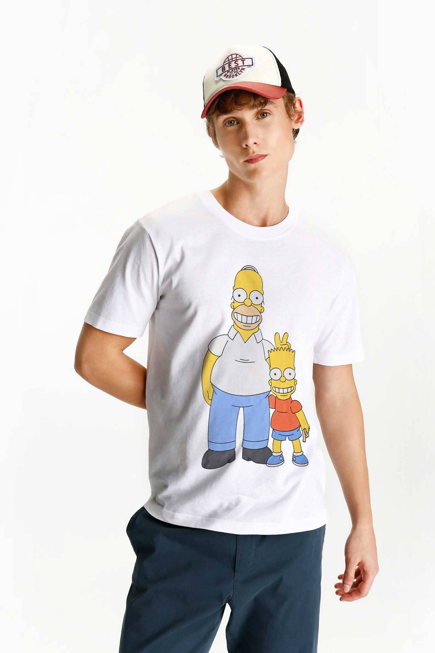 Lefties Men's The Simpsons Printed Short Sleeves Crew Neck Tee Shirt