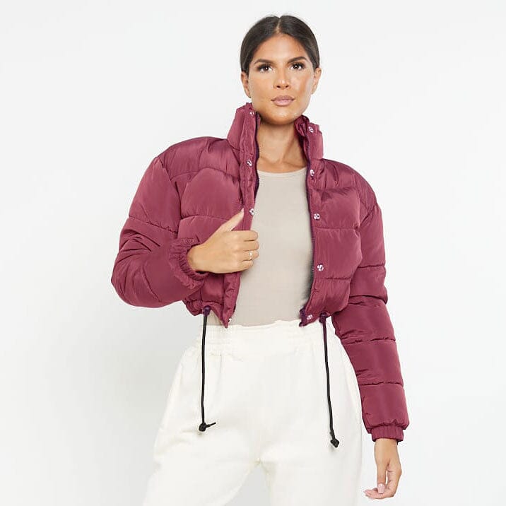 Rising Women's Padded Puffer Crop Jacket Women's Jacket Rooshani Enterprises Maroon XS 