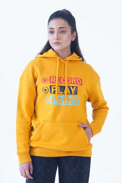 Women's Record Play Pause Printed Pullover Hoodie