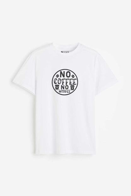 Men's No Coffee Printed Crew Neck Tee Shirt