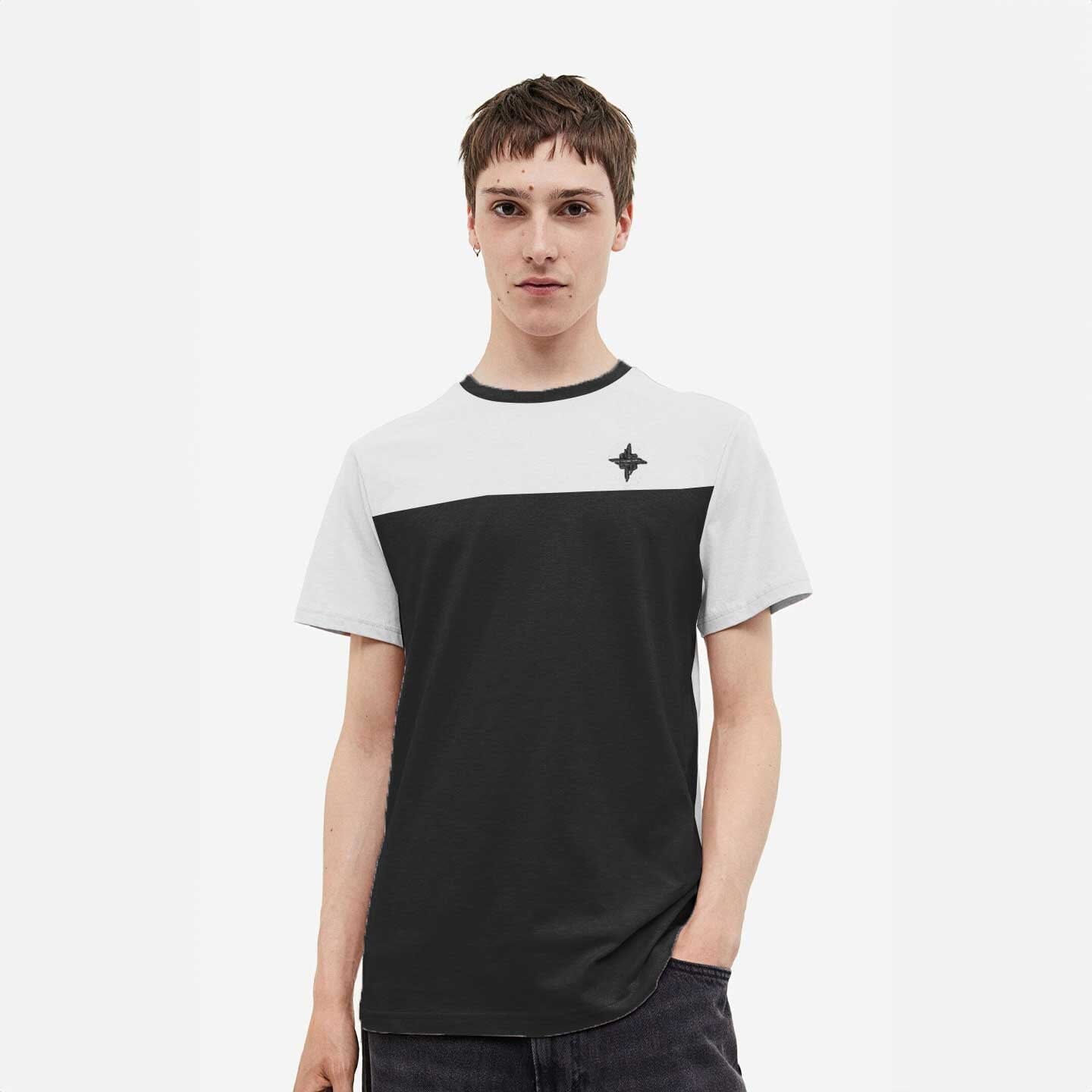 Dongtan Men's Contrast Panel Style Crew Neck Tee Shirt