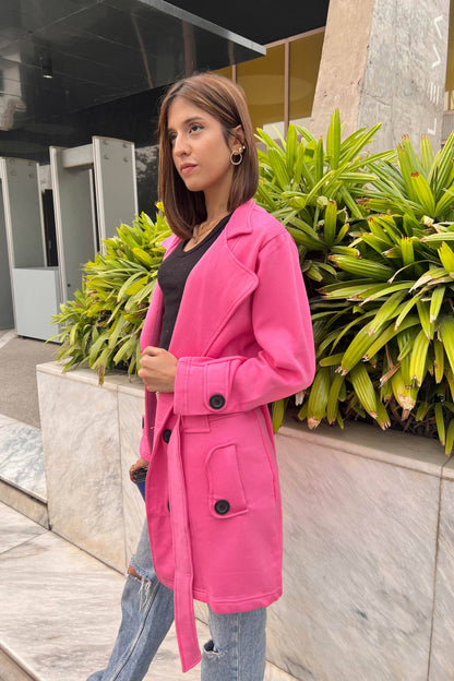 RSG Women's Fleece Long Trench Coat Women's Jacket Rooshani Enterprises Pink S 