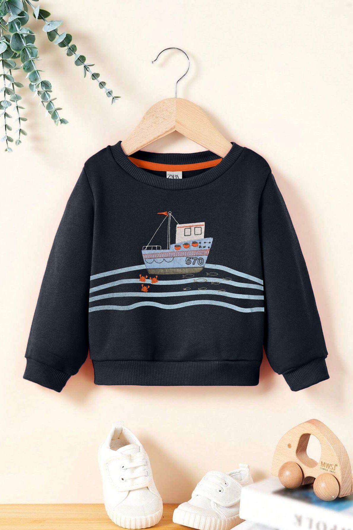 Kid's Applique Boat Minor Fault Fleece Sweat Shirt Kid's Sweat Shirt SNR 