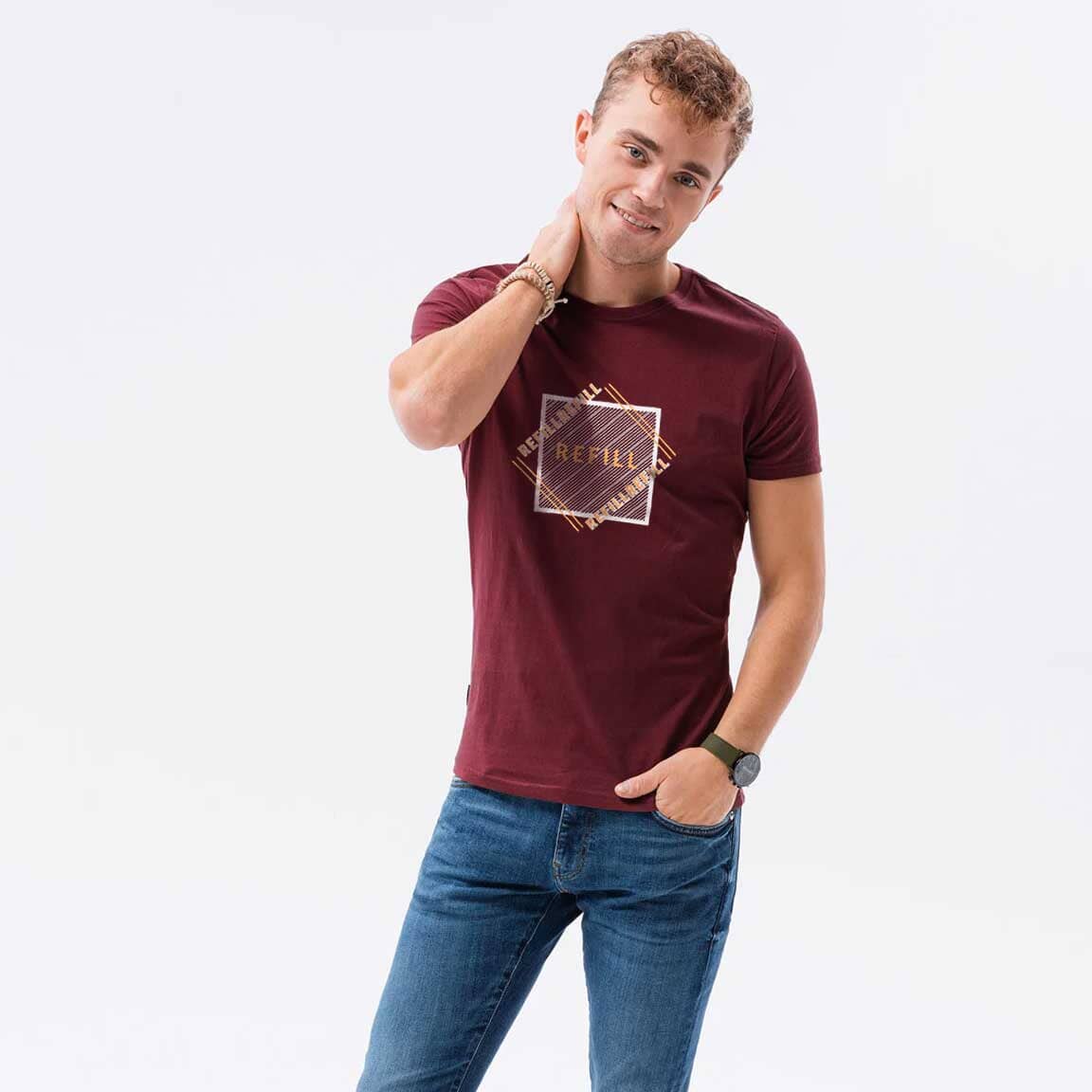 Kelbrg Men's Refill Printed Classic Tee Shirt Men's Tee Shirt First Choice Maroon S 