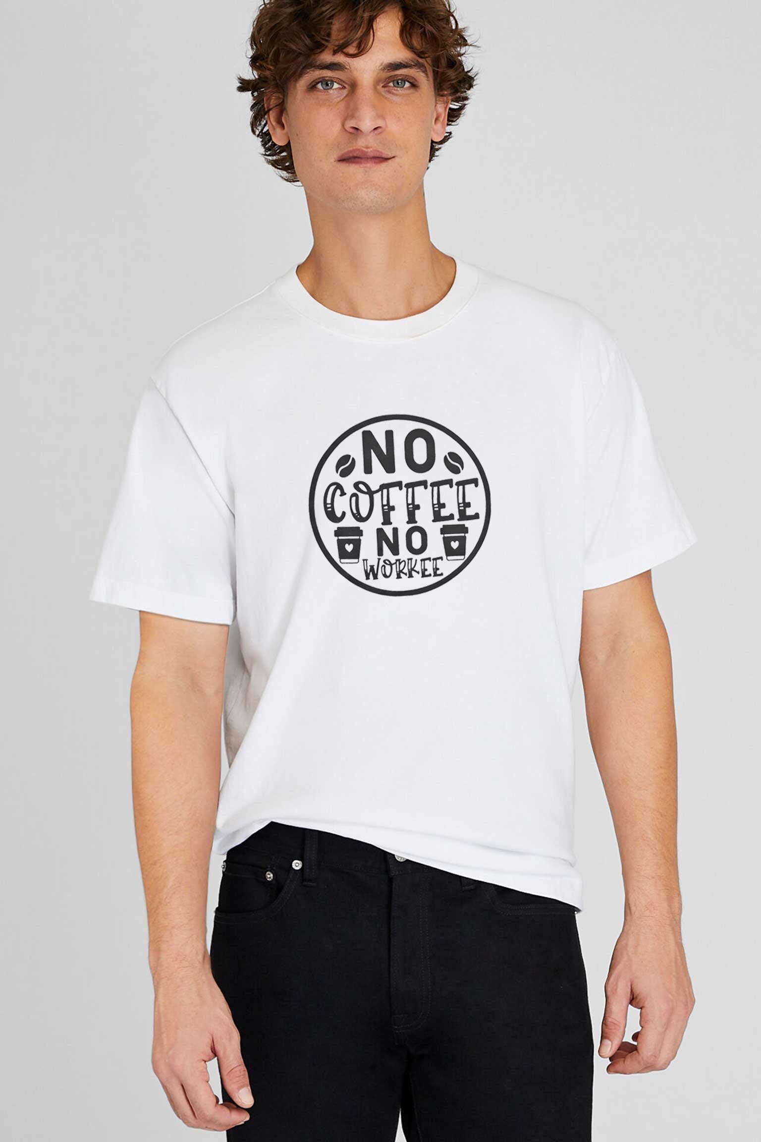 Men's No Coffee Printed Crew Neck Tee Shirt