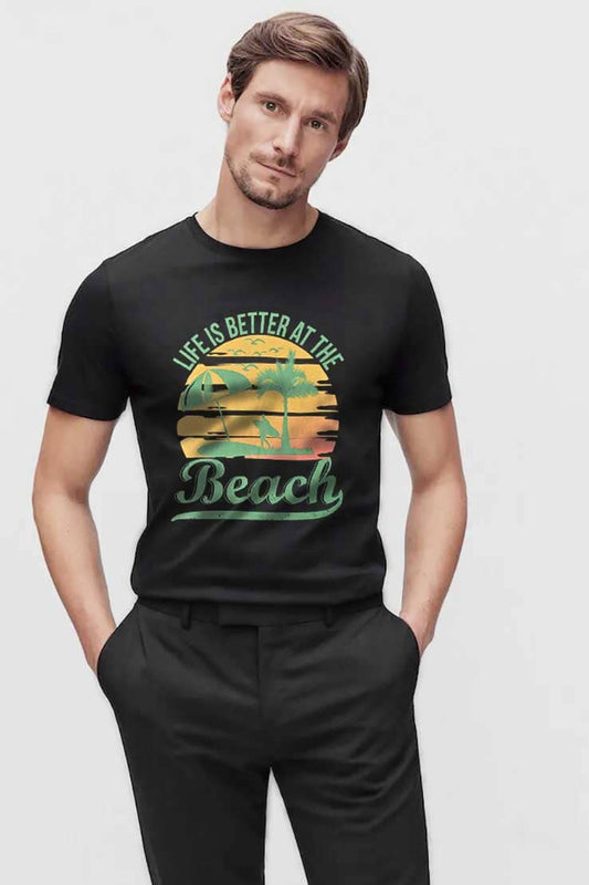 Kelbrg Men's Better At The Beach Printed Classic Tee Shirt Men's Tee Shirt First Choice Black S 