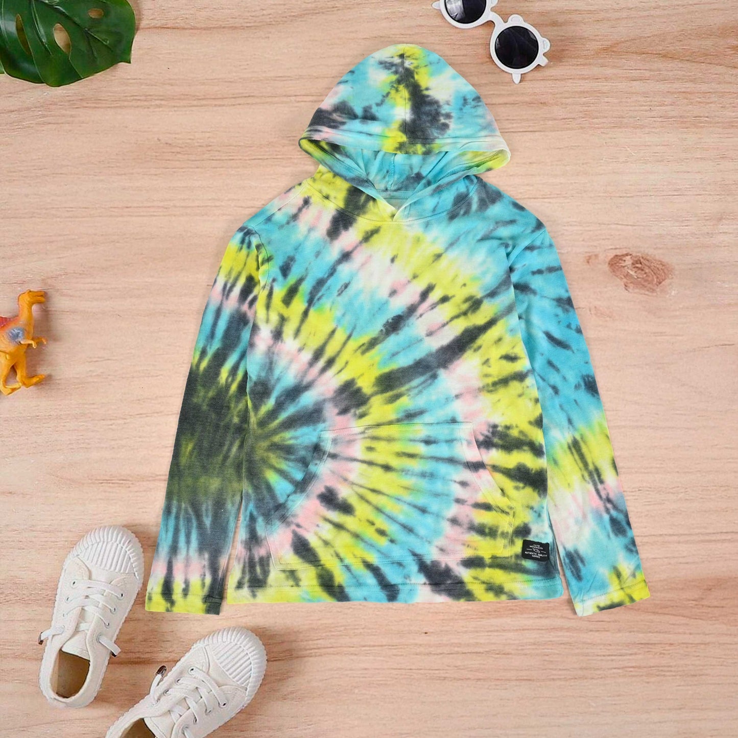 TH Boy's Tie & Dye Classic Brighton Hoodie Boy's Pullover Hoodie TAHIR SIDDIQUI ( SALE BASIS ) Yellow & Turquoise 2T 