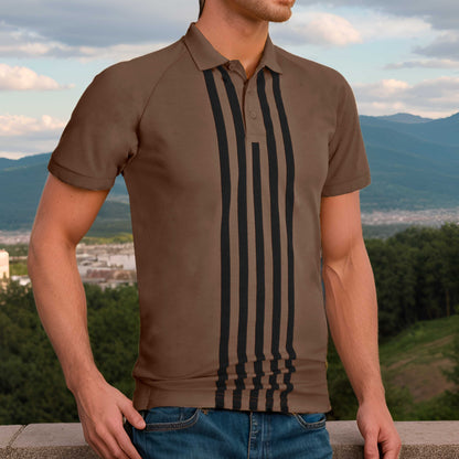 Max 21 Men's Five Stripes Printed Polo Shirt Men's Polo Shirt SZK Brown S 