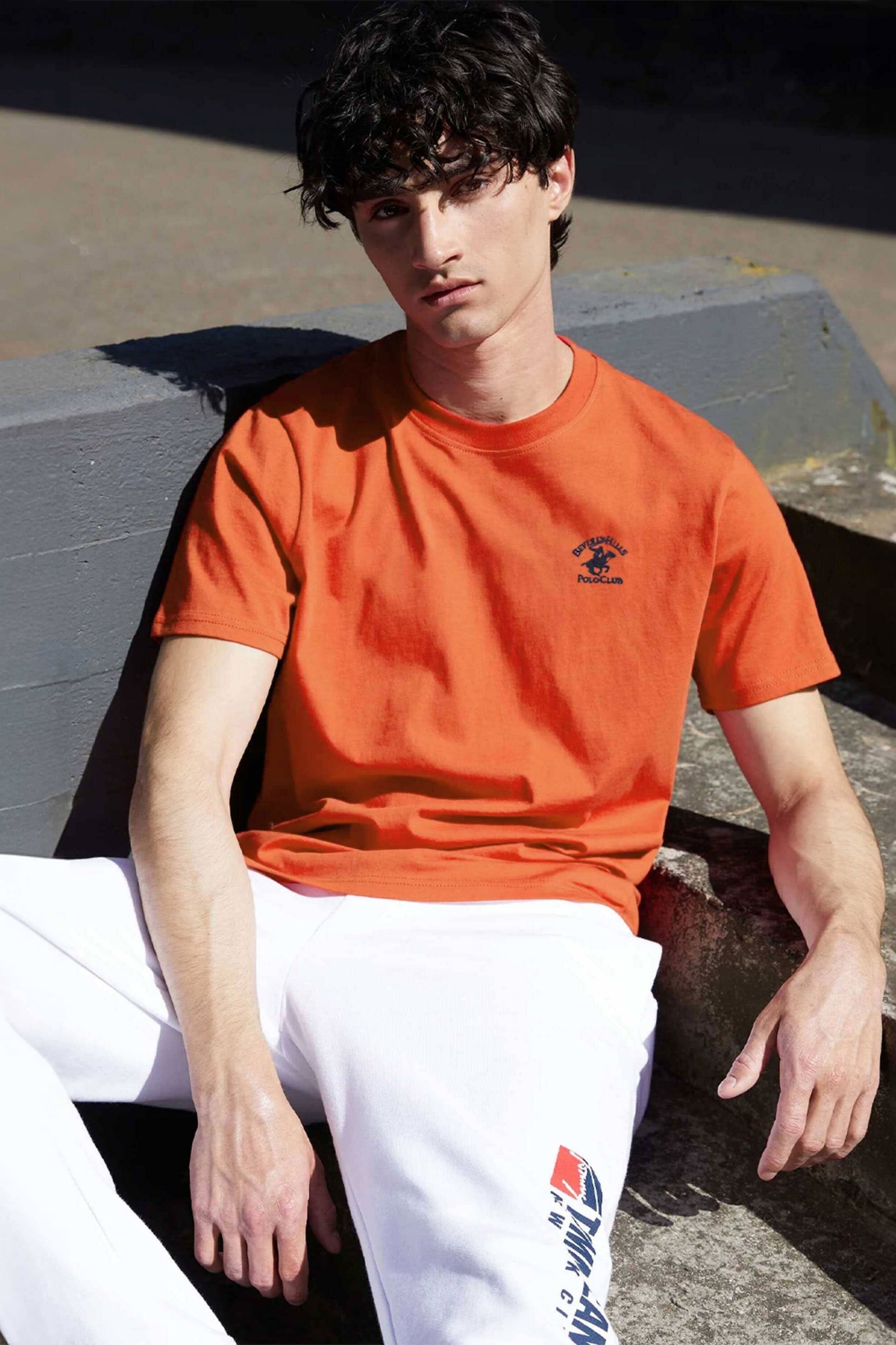 Beverly Hills Men's Polo Club Embroidered Crew Neck Minor Fault Tee Shirt Men's Tee Shirt HAS Apparel Orange S 