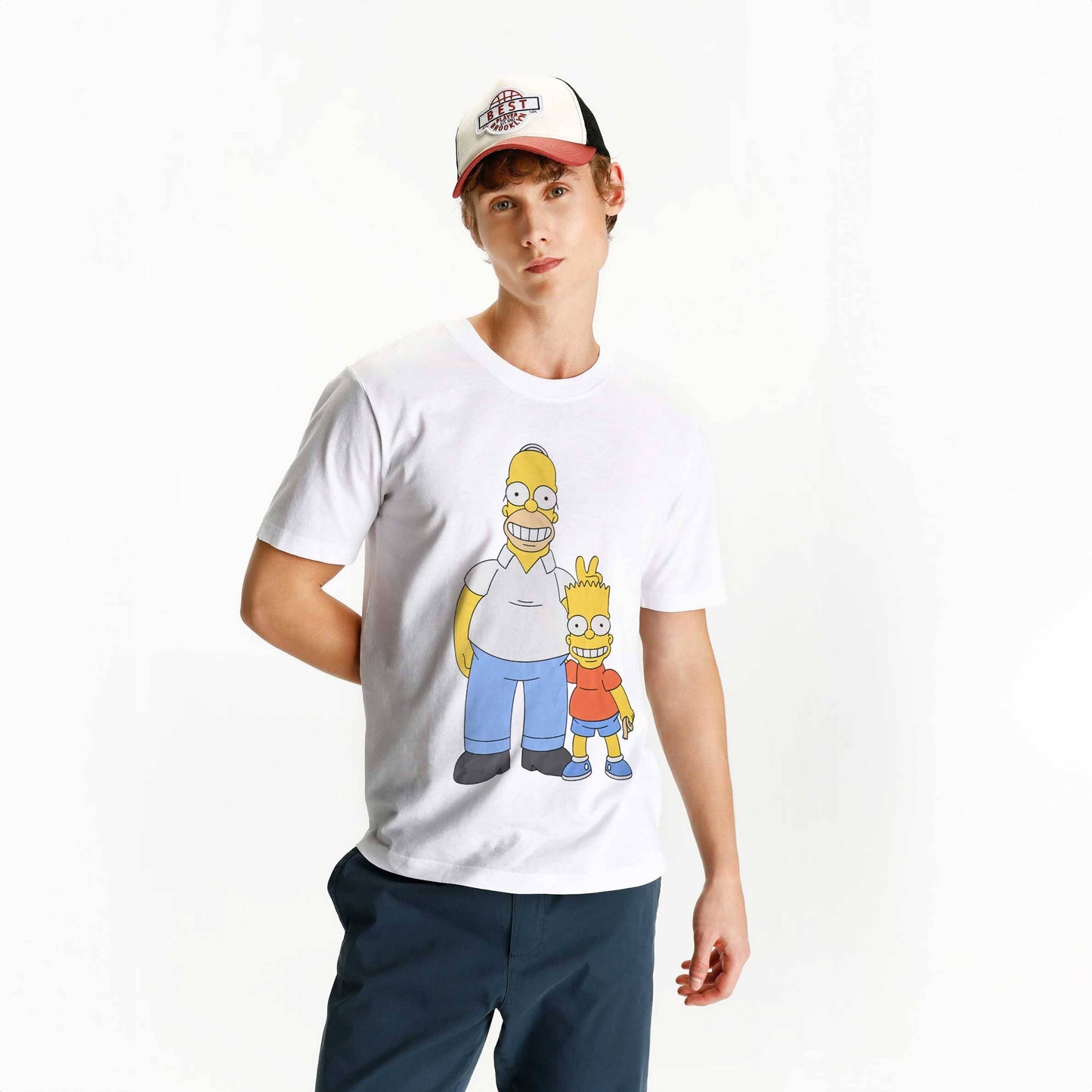 Lefties Men's The Simpsons Printed Short Sleeves Crew Neck Tee Shirt Men's Tee Shirt HTE Off White XS 