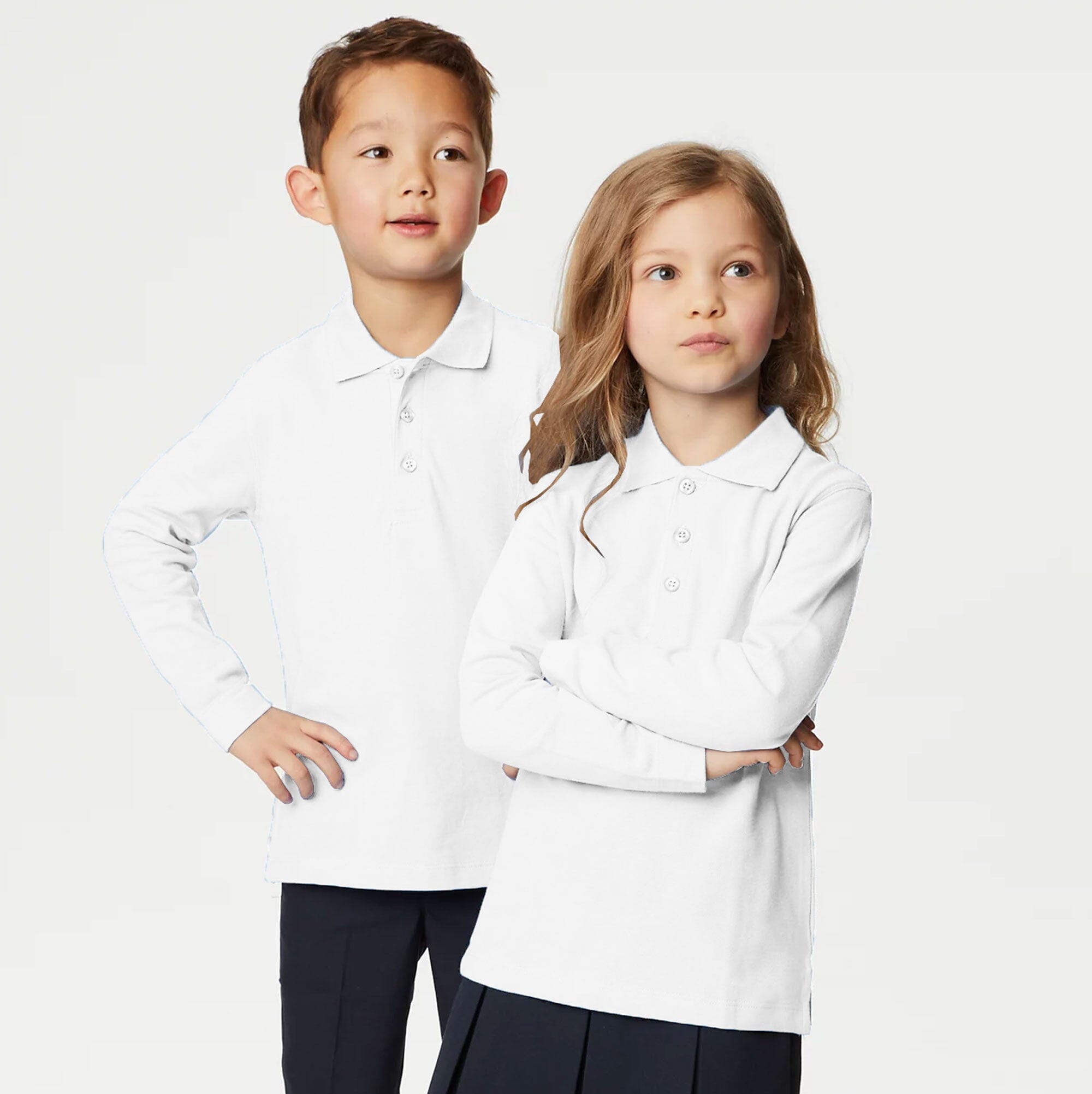 White long sleeve polo shirt clearance children's