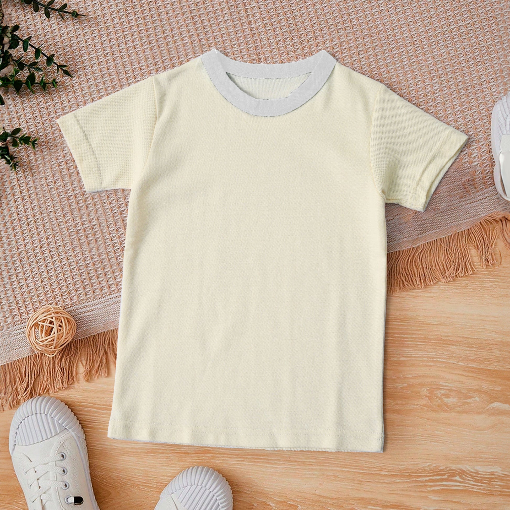 Kid's Crew Neck Minor Fault Tee Shirt Kid's Tee Shirt IBT Cream 9-12 Months 