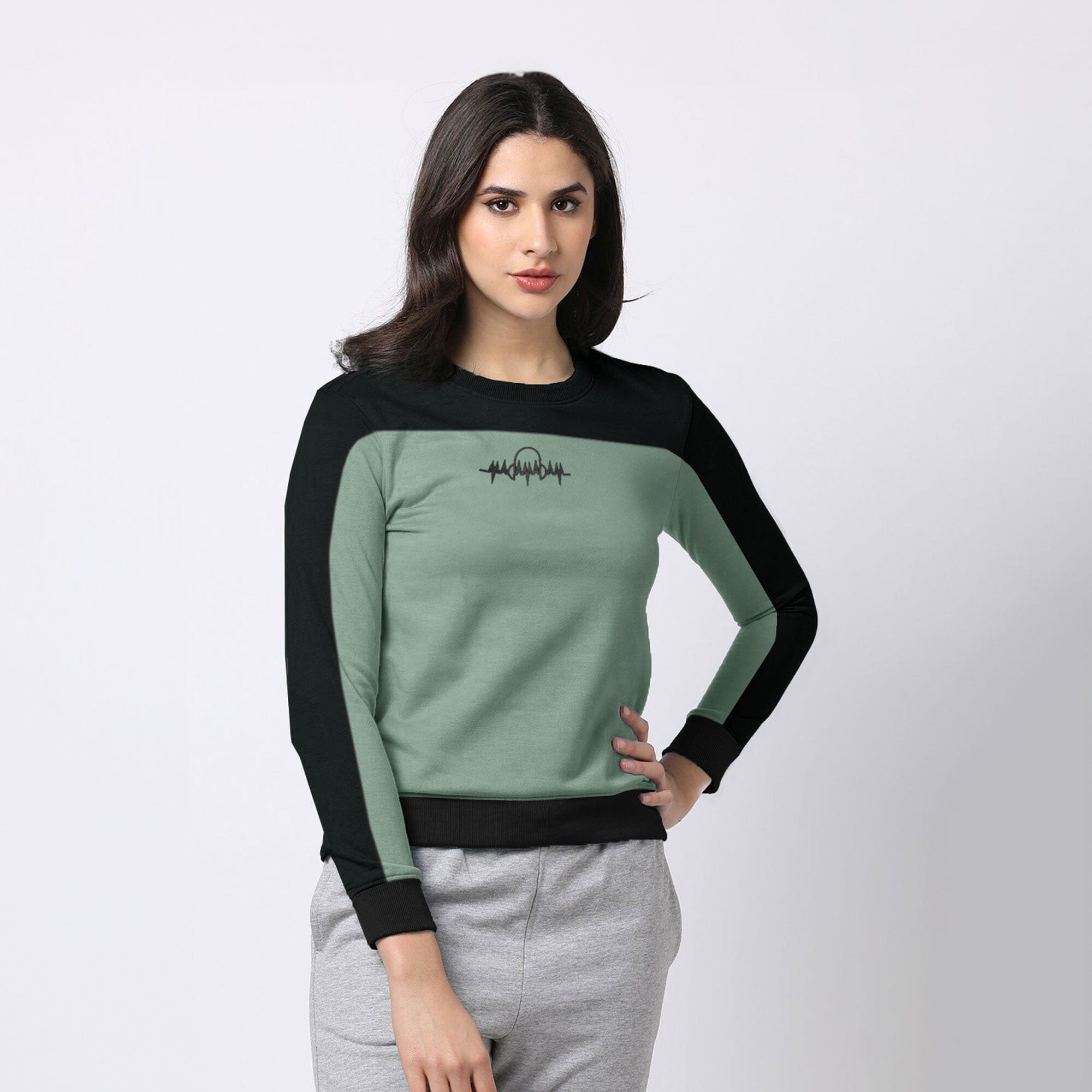 Madamadam Women's Contrast Panel Terry Sweat Shirt