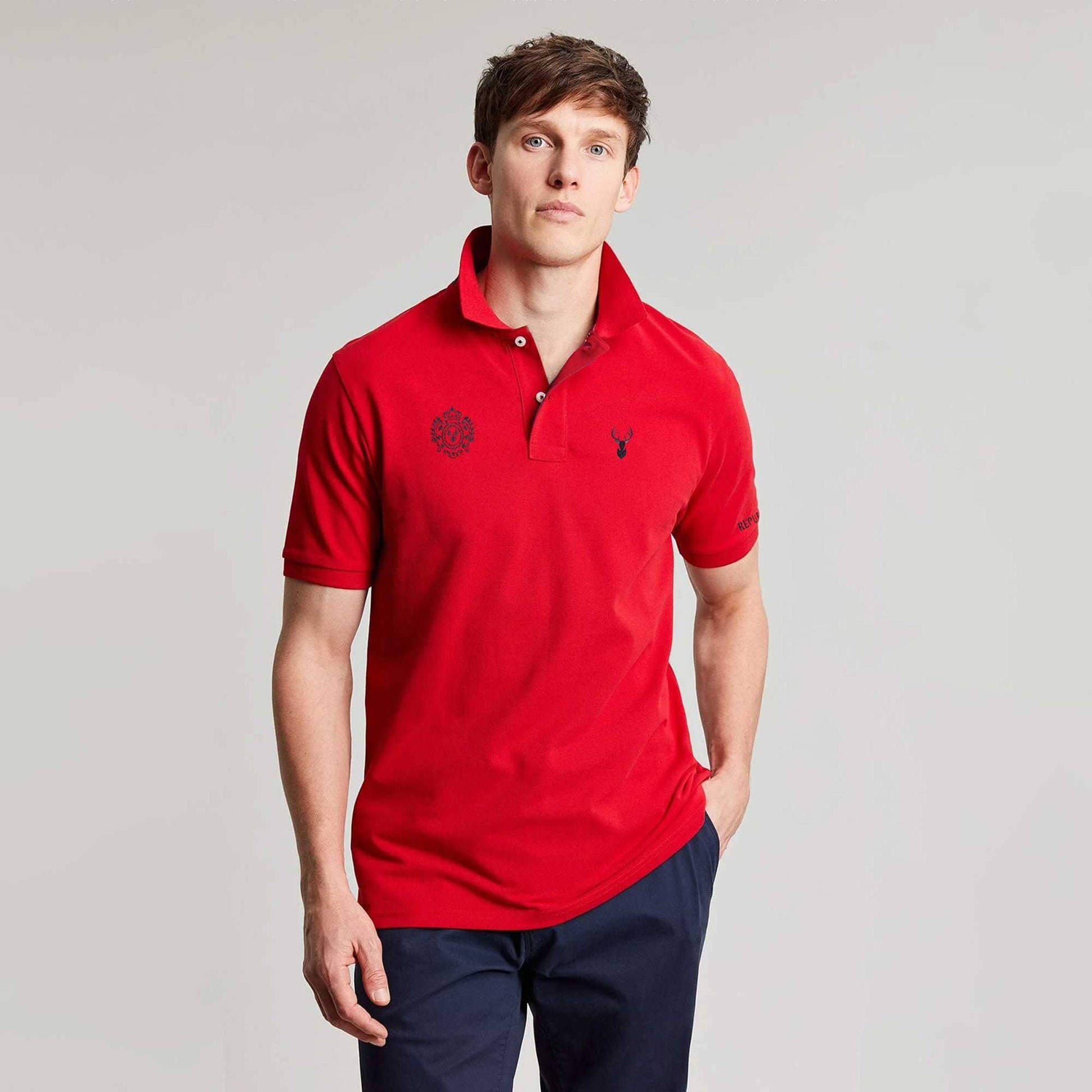 Polo Republica Men's Deer & Crest Embroidered Short Sleeve Polo Shirt Men's Polo Shirt Polo Republica Red S 