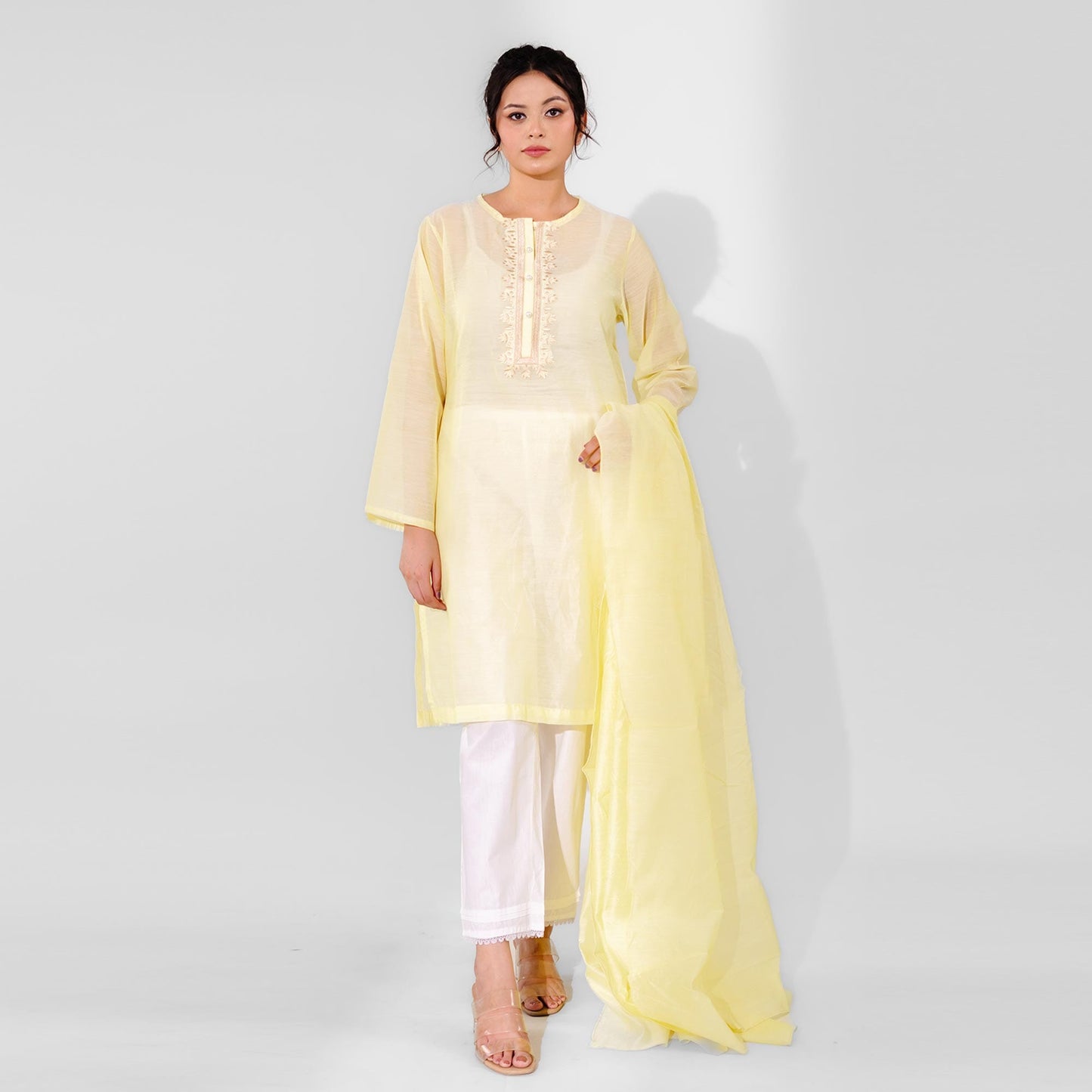 East West By Polo Republica Women’s 2 Pcs Dupata Shirt Set Women's Stitched Suit East West Yellow XS 