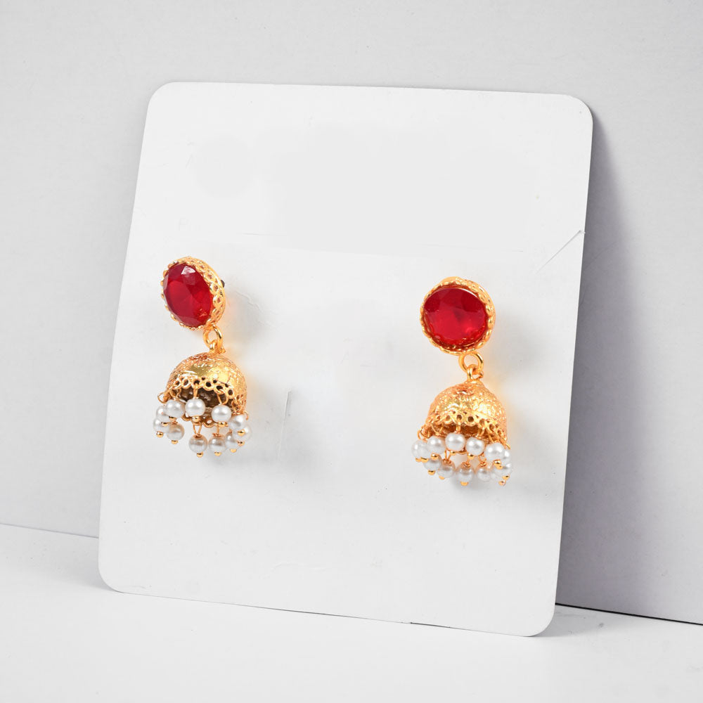 American Diamonds Women s Ushuaia Beautiful Jhumka Style Earrings Red