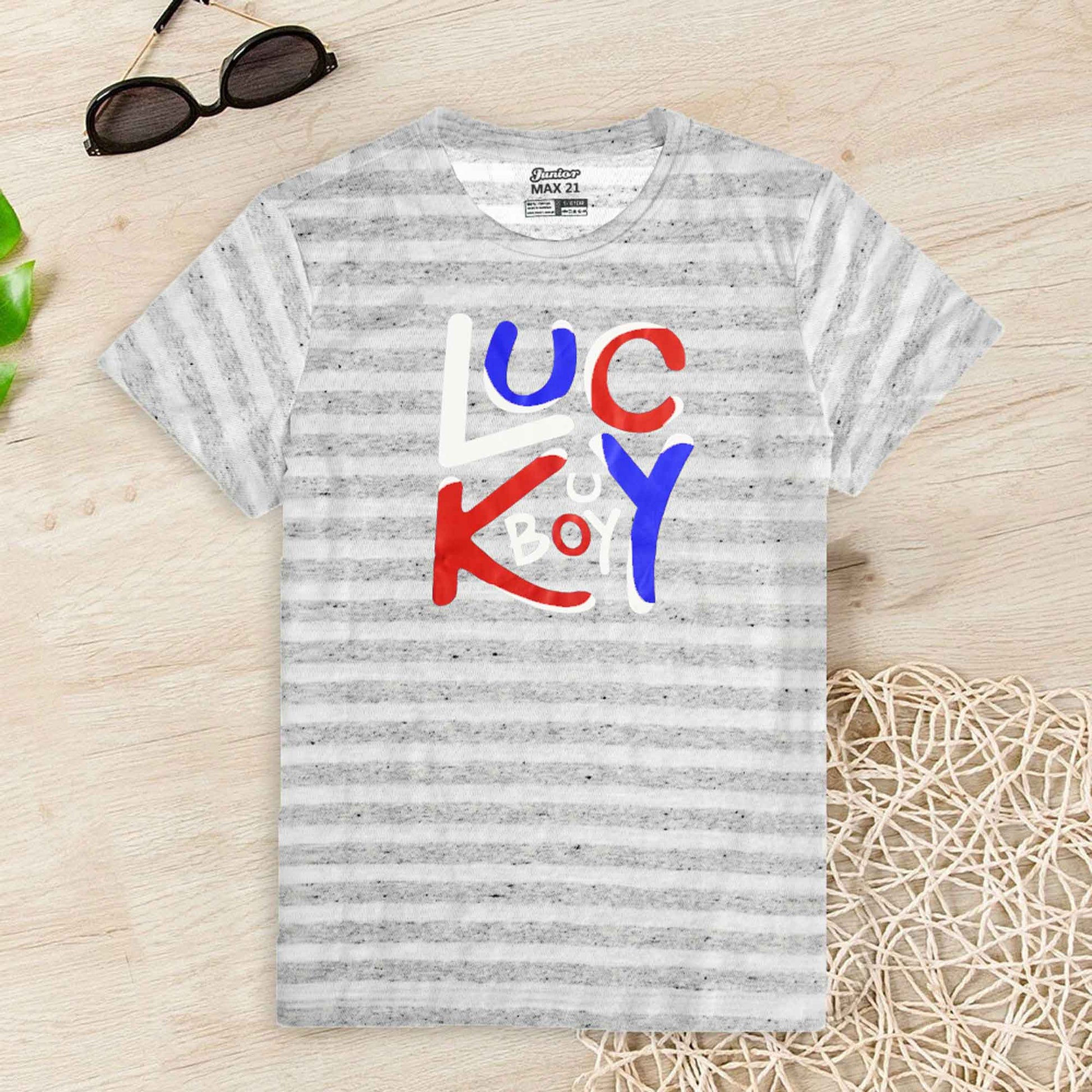 Junior Kid's Lucky Boy Printed Tee Shirt Boy's Tee Shirt SZK Grey 3-4 Years 