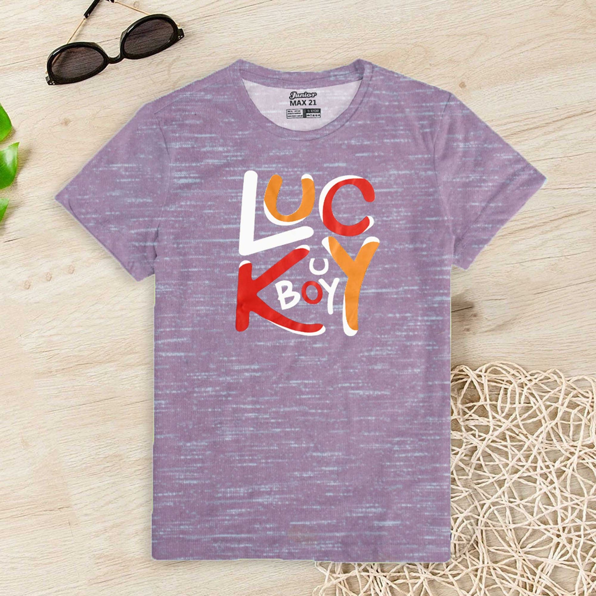 Junior Kid's Lucky Boy Printed Tee Shirt Boy's Tee Shirt SZK Light Plum 3-4 Years 