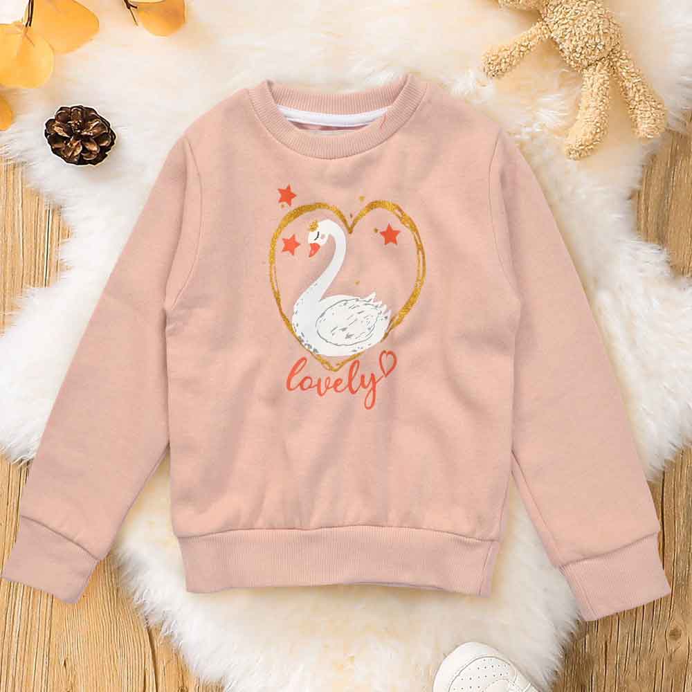 Lyallpur Girl's Flamingos Lovely Printed Sweat Shirt Girl's Sweat Shirt LFS Powder Pink 3 Years 