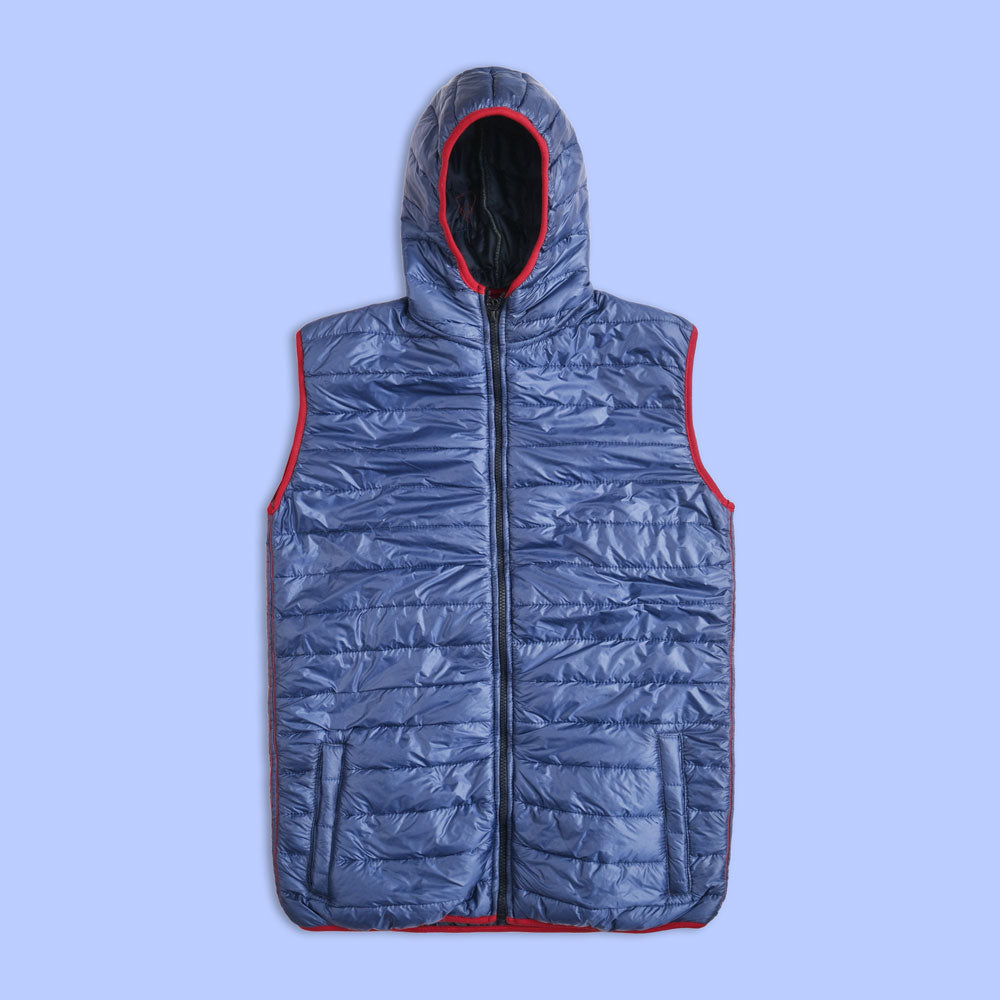 Max 21 Men's Bubble Hooded Body Warmer Quilted Gilet Men's Gilet SZK Powder Blue M 