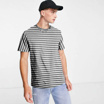 Max 21 Men's Stripes Style Short Sleeve Tee Shirt Men's Tee Shirt SZK White & Charcoal S 