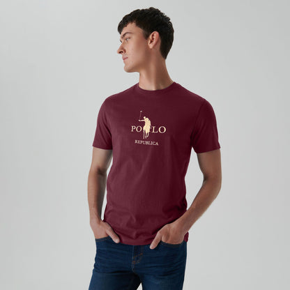 Polo Republica Men's Logo Embroidered Crew Neck Tee Shirt Men's Tee Shirt Polo Republica Maroon S 