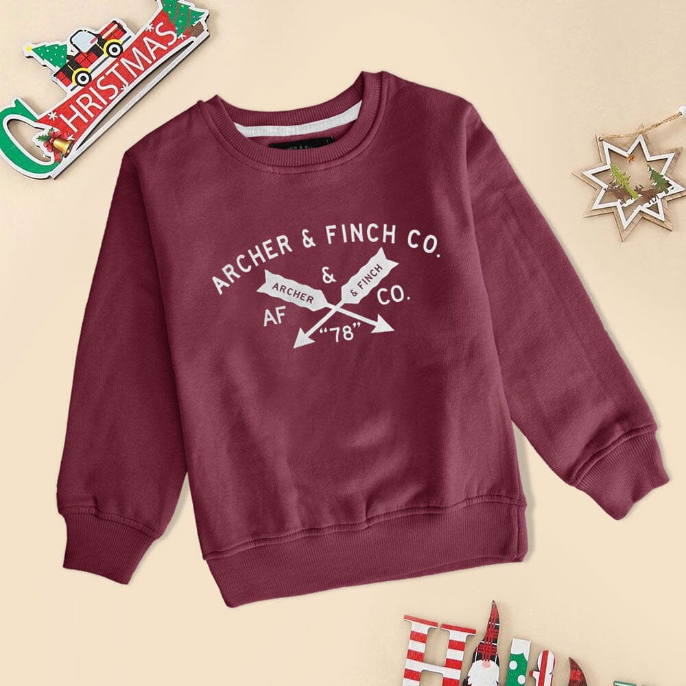 Archer & Finch Kid's Arrow Printed Contrast Neck Sweat Shirt Boy's Sweat Shirt LFS Red 3-4 Years 