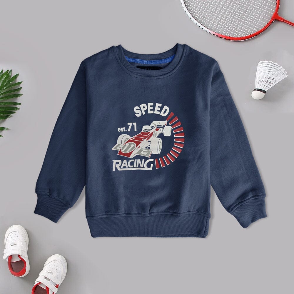 Archer & Finch Kid's Speed Racing Printed Sweat Shirt Boy's Sweat Shirt LFS Light Navy 3-4 Years 