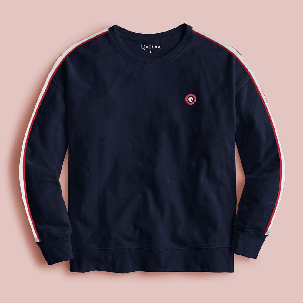 Qablaa Men's Contrast Tape Fleece Sweat Shirt Men's Sweat Shirt SZK Navy S 