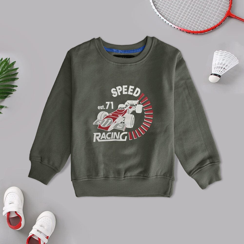 Archer & Finch Kid's Speed Racing Printed Sweat Shirt Boy's Sweat Shirt LFS Olive 3-4 Years 