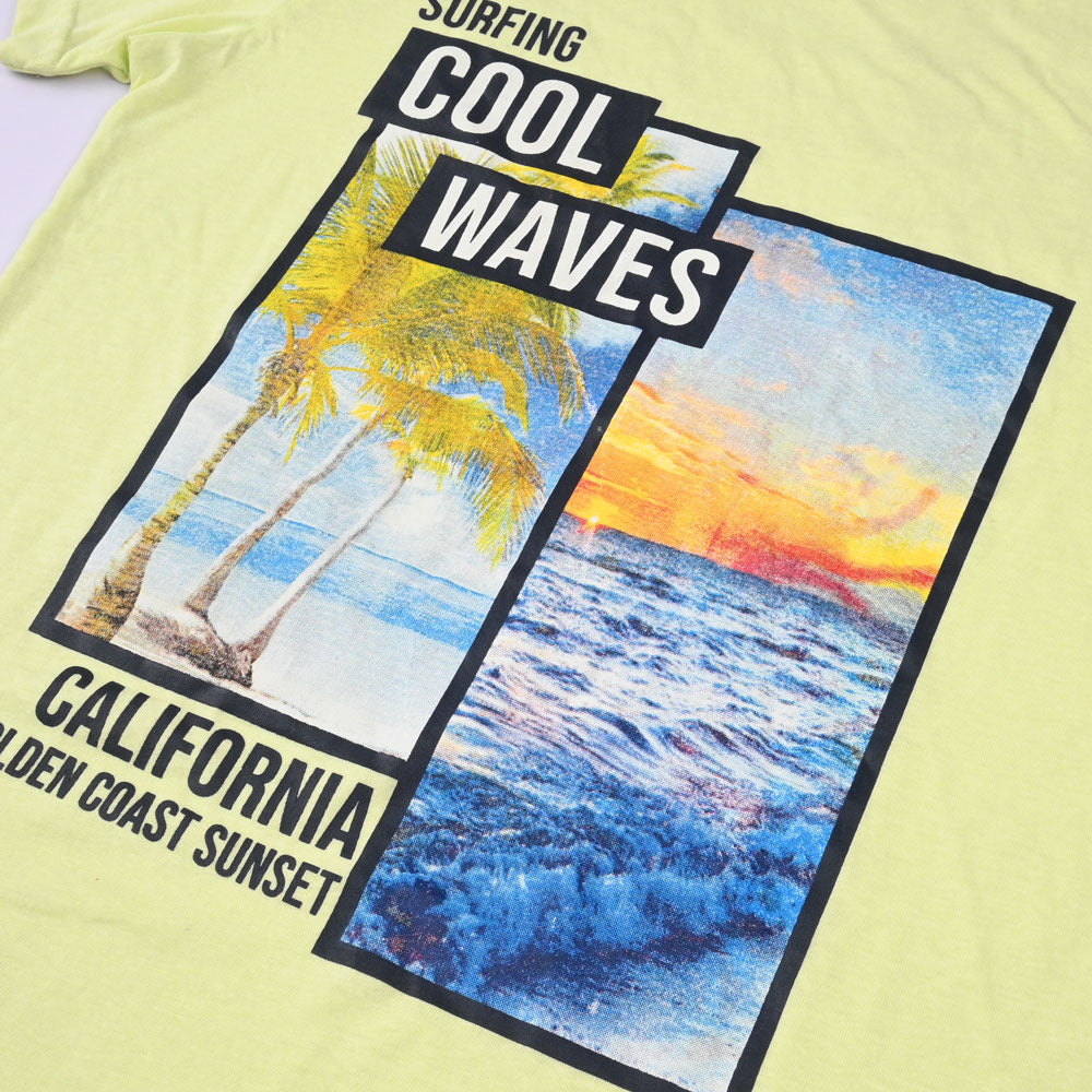 Carlo Men's Surfing Cool Waves Printed Crew Neck Tee Shirt Men's Tee Shirt RAT 