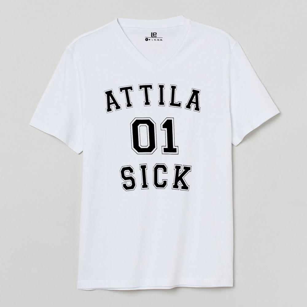 Men's Printed V-Neck Tee Shirt Attila 01 Sick Men's Tee Shirt Image White & Black S 