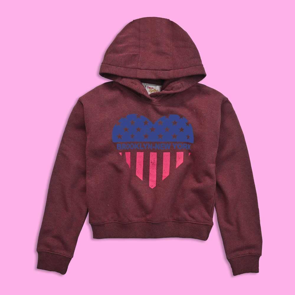 Girl's Love Lyallpur Heart Brooklyn Printed Fleece Hoodie Girl's Pullover Hoodie LFS Burgundy & Blue 8-10 Years 