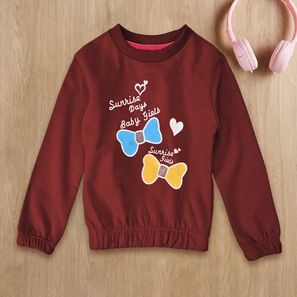 Lyallpur Girl's Sunrise Days Printed Fleece Sweat Shirt Girl's Sweat Shirt LFS Maroon 2 Years 