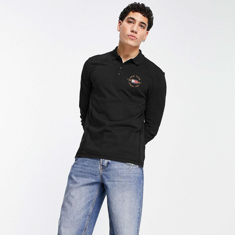 TMH Men's New York Embroidered Long Sleeve Fleece Polo Sweat Shirt