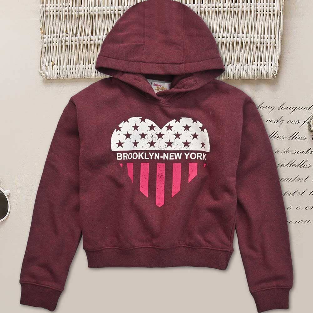 Girl's Love Lyallpur Heart Brooklyn Printed Fleece Hoodie Girl's Pullover Hoodie LFS 