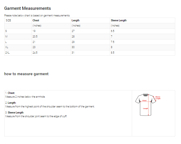 Champion tee size chart online