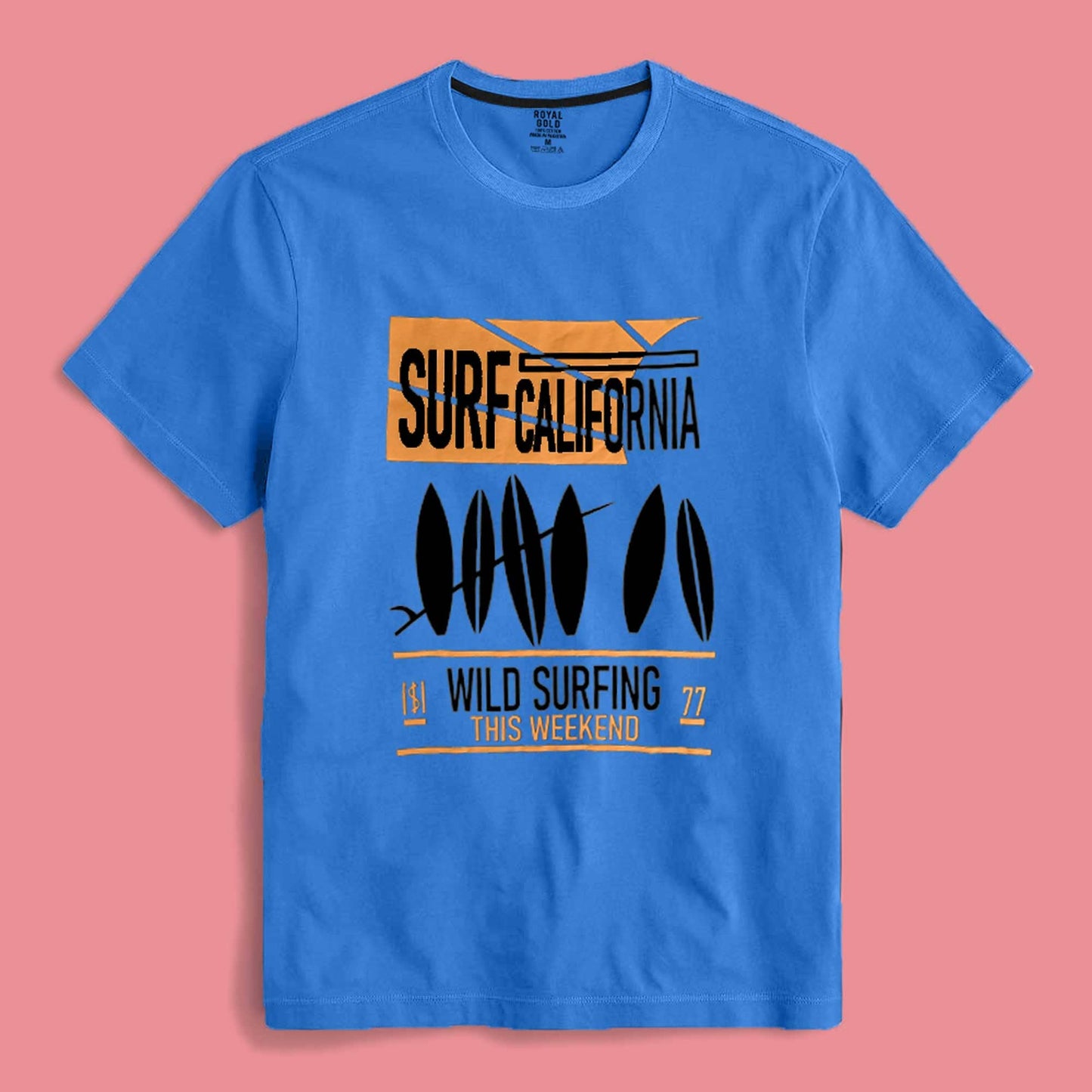 Royal Gold Men's Surf California Printed Short Sleeve Tee Shirt Men's Tee Shirt SZK 