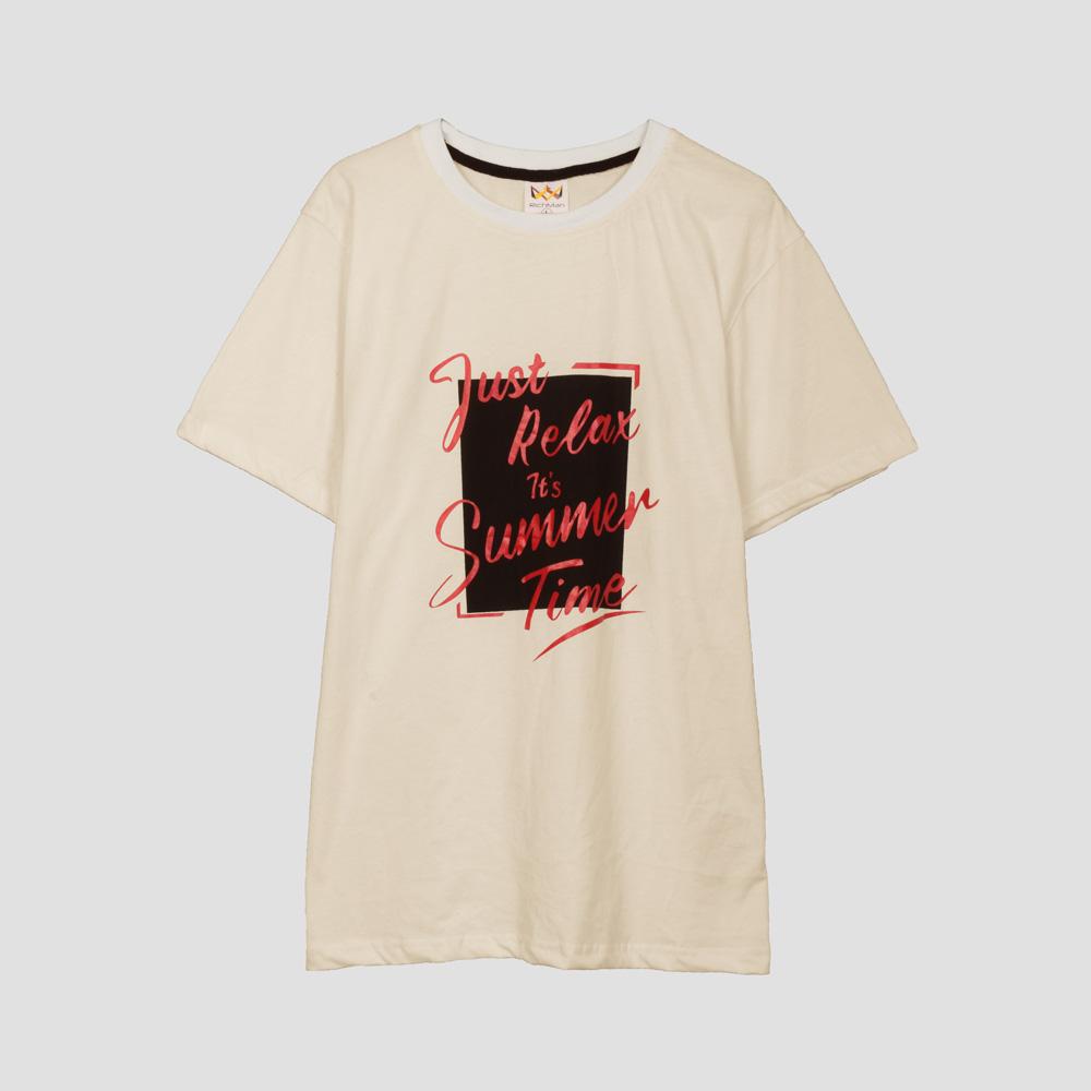 RichMan Just Relax Its Summer Time Printed Tee Shirt Men's Tee Shirt ASE Beige S 