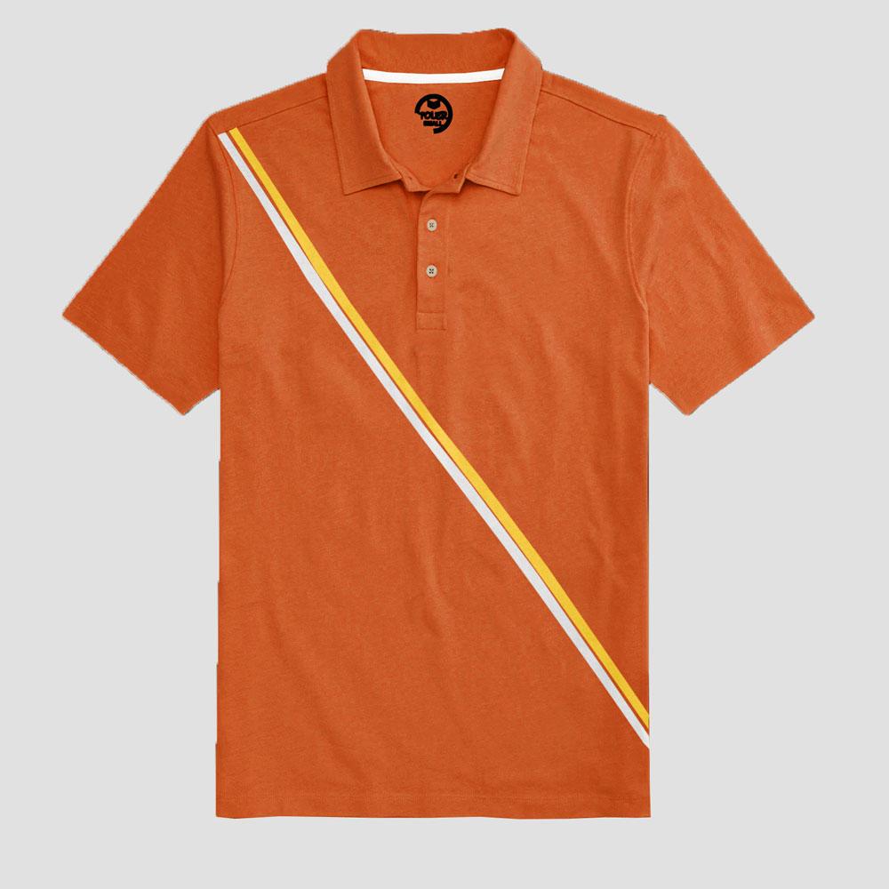 Poler Men's Contrast Colour Stripes Polo Shirt Men's Polo Shirt IBT Orange S 