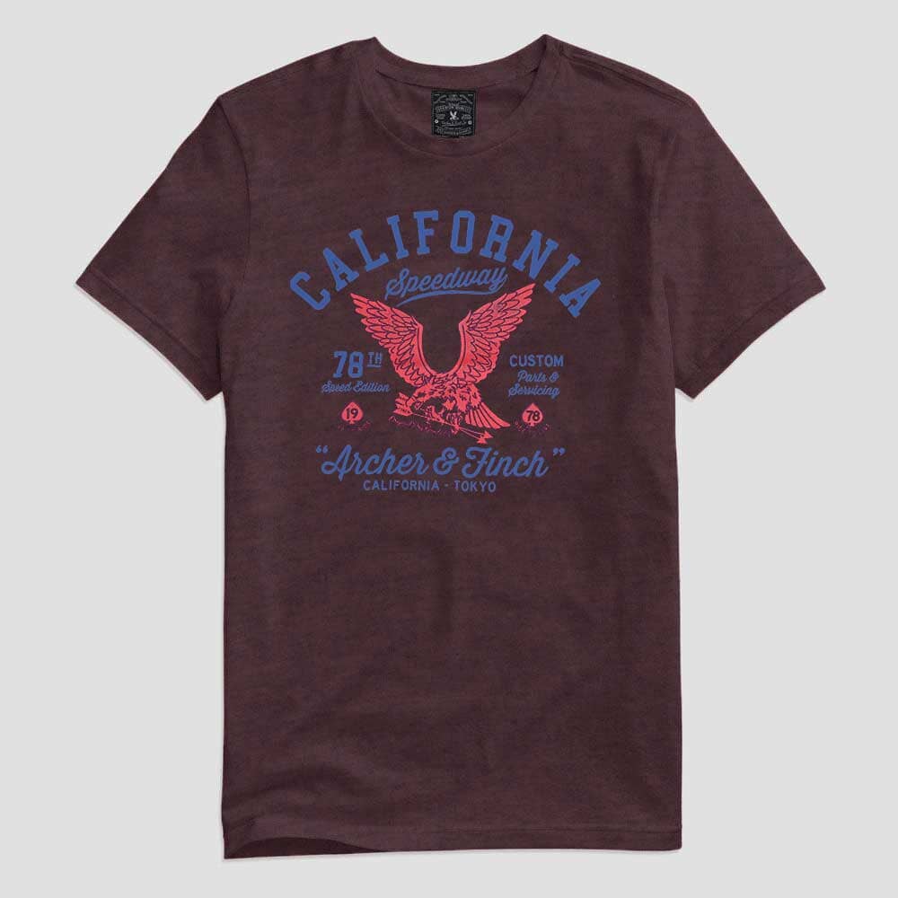 Archer & Finch Men's California Speedway Printed Tee Shirt Men's Tee Shirt LFS Burgundy & Blue S 